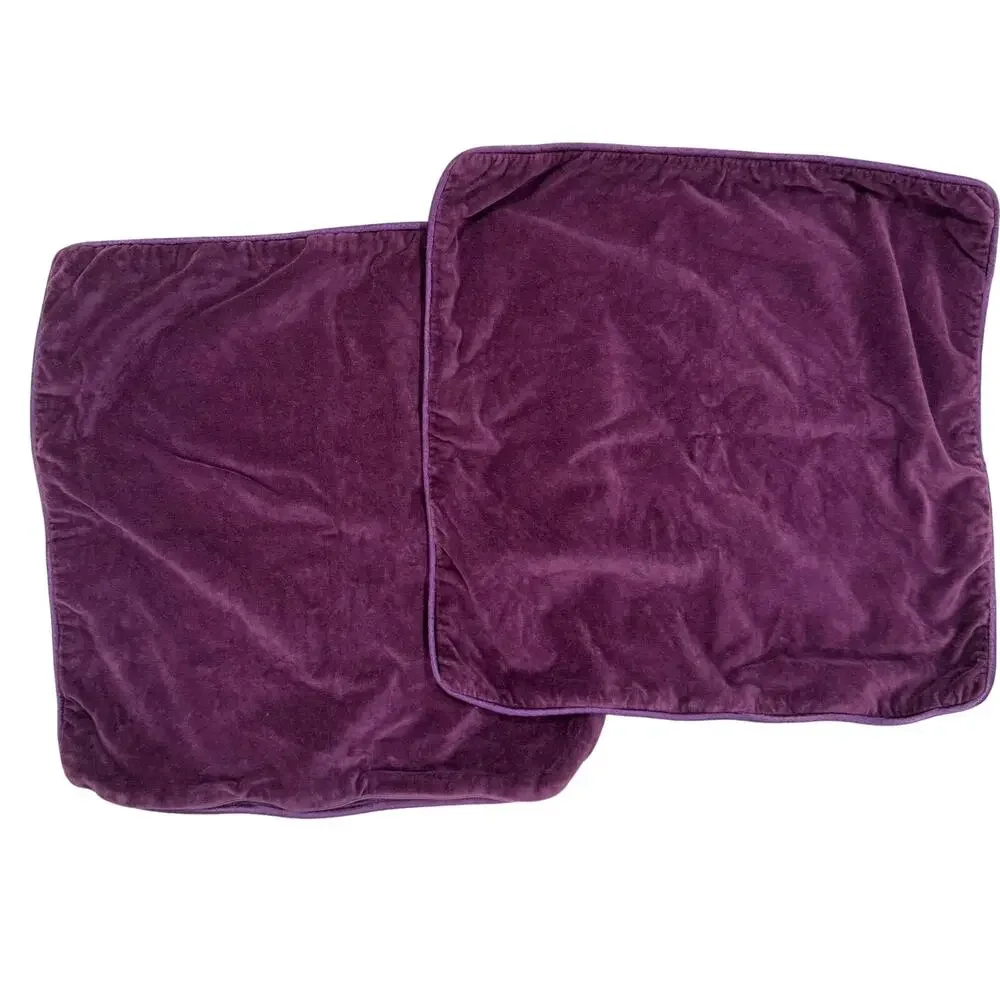 Crate & Barrel Bennet Orchid Velvet Pillow Covers Set 18x18‎ Purple Plum Cotton